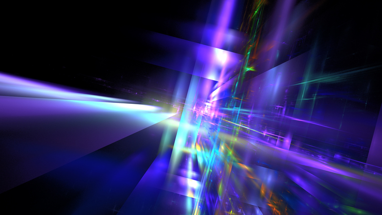 Abstract digital artwork with glowing purple and blue lines